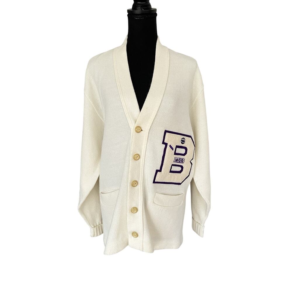 AMF Knit Letterman Cardigan Sweater 1960s B Basketball Size 42 Medium Women Men